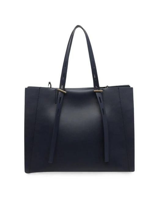 MINOBOSSI Blue Paulette Leather Tote Bag