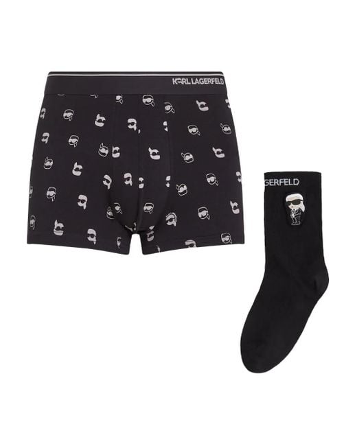 Set Boxer E Calzini Ikon di Karl Lagerfeld in Black da Uomo