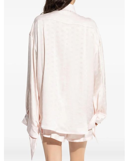 Balenciaga White Logo-Jacquard Tie-Cuff Shirt
