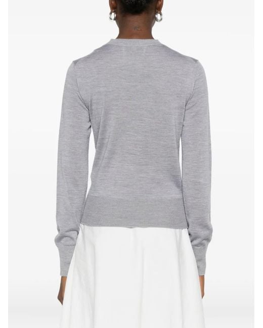 AMI Gray Crew-Neck Wool-Silk Blend Sweater