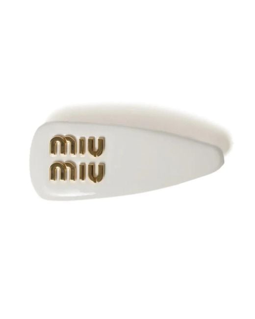 アクセサリーその他 Miu Miu Hair accessories Miu Miu crystal-embellished Logo Hair Clip | Silver | FARFETCH