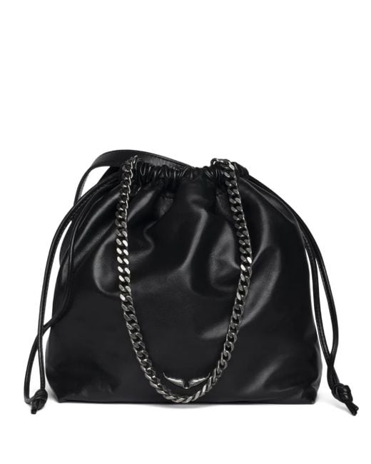 Zadig & Voltaire Black Chain-Handle Drawstring Bag