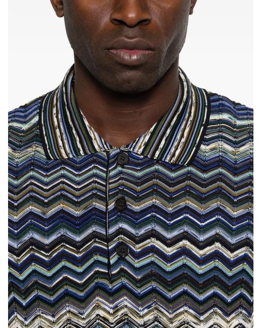 Missoni Blue Zigzag-Pattern Polo Shirt for men