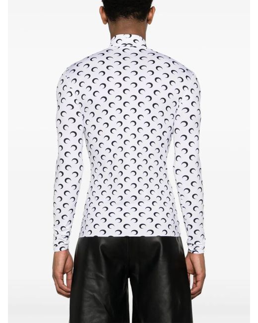 MARINE SERRE White Moon-Print Mock-Neck T-Shirt for men
