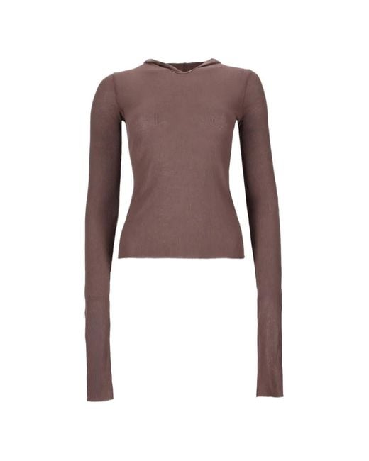 Rick Owens Brown Ribbed-Knit Hoodie