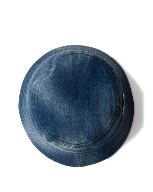 Prada Blue Triangle-Logo Denim Bucket Hat for men