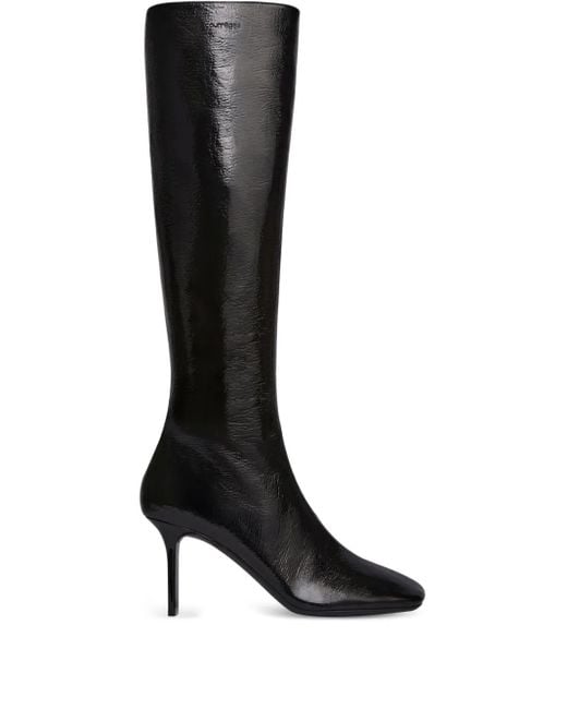 Courreges Black Square-Toe Calf-Leather Knee-High Boots