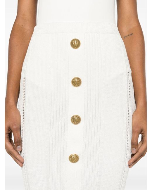 Balmain White Ribbed-knit Midi Skirt