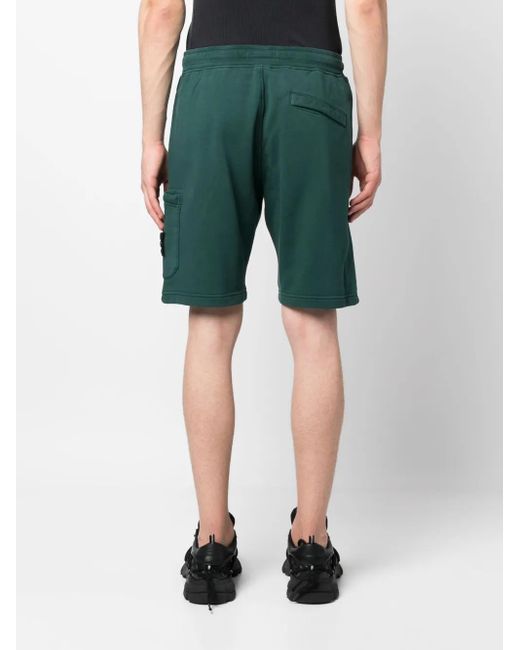 Stone Island Green Logo-Patch Track Shorts for men