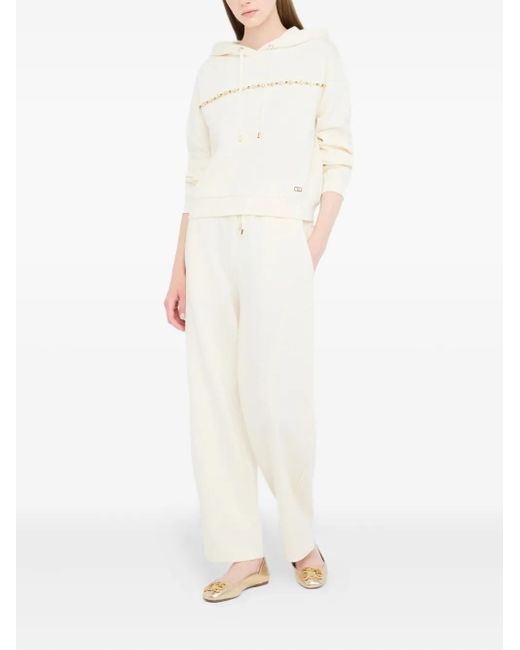 Liu Jo Natural Rhinestone-Embellished Drawstring Sweatshirt