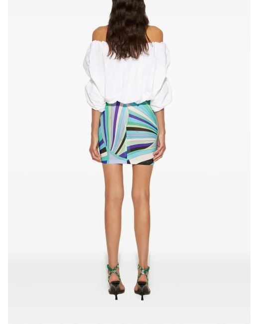 Emilio Pucci Blue Puff-Sleeve Printed Dress