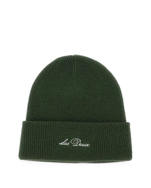 Les Deux Green Signature Logo-Embroidered Wool Beanie Hat for men