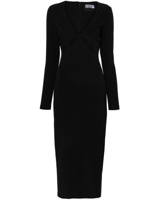 Robe mi-longue à détails de découpes Versace en coloris Black