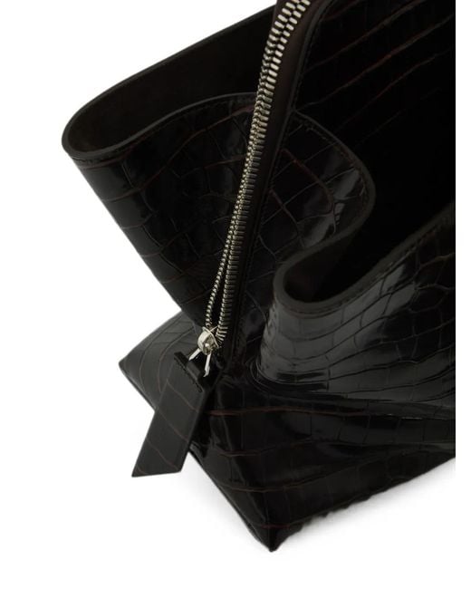 The Attico Black Medium La Passeggiata Crocodile-Effect Leather Tote Bag