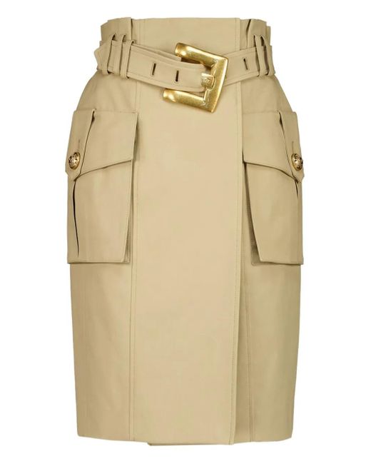 Falda con cinturón Balmain de color Natural