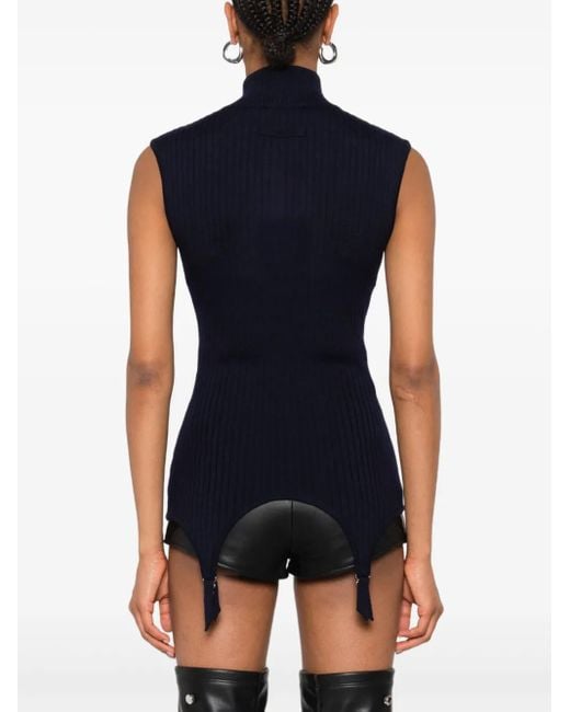 Top Smanicato A Coste di Jean Paul Gaultier in Blue