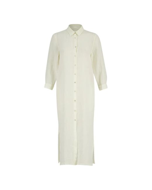 120% Lino White Button-Down Side-Slit Maxi Dress