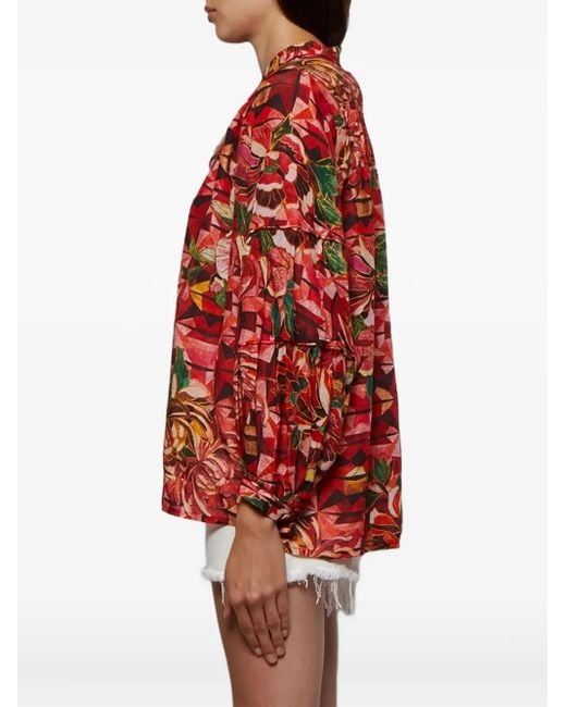 Chufy Red Floral-Print Long-Sleeve Shirt