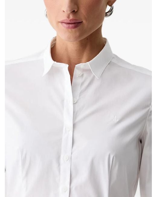 Marc O' Polo White Embroidered-Logo Long-Sleeve Shirt