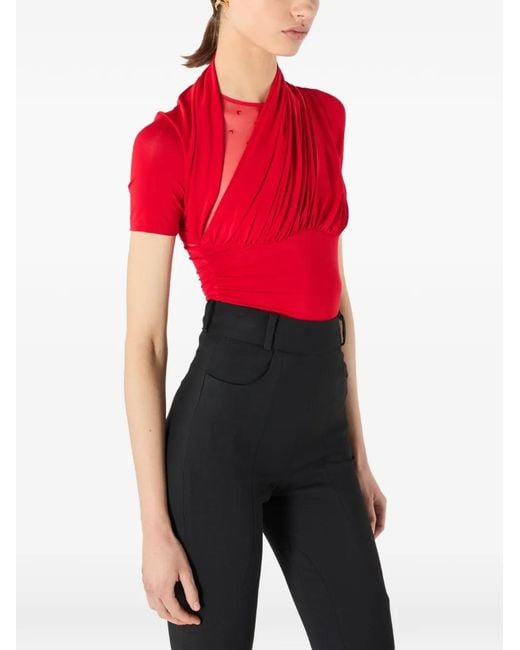 MARINE SERRE Red Draped Jersey And Plumets Top