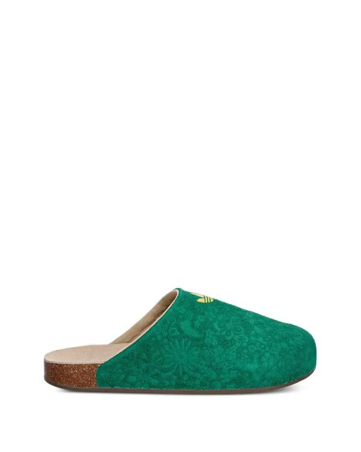 Adidas Green Adimule Floral-Embossed Mules