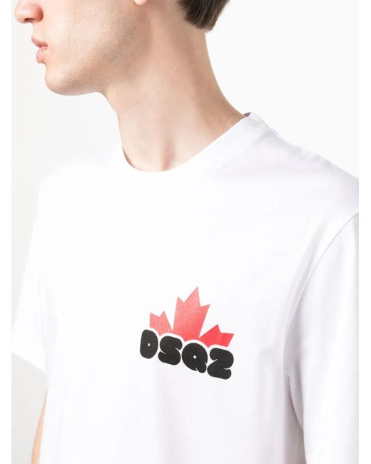 DSquared² White Logo-Print Cotton T-Shirt for men
