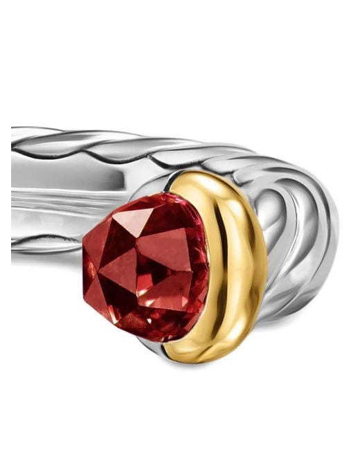 David Yurman Natural Sterling And 14K Petite Cable Rhodolite Ring