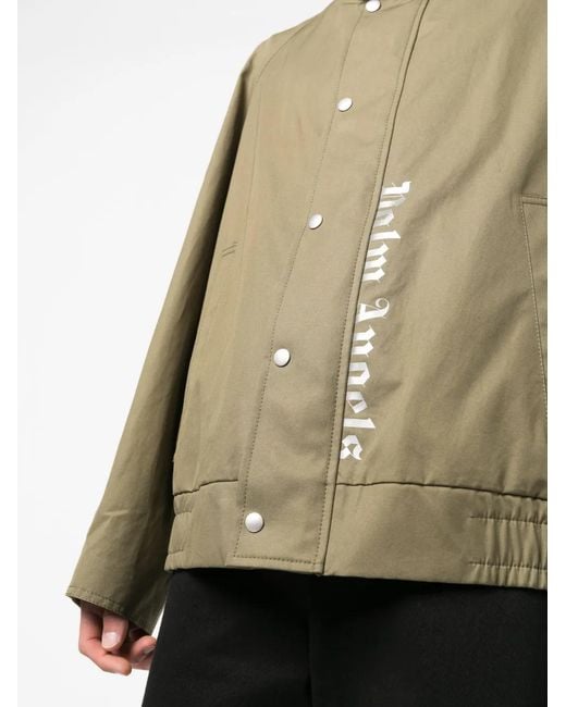 Palm Angels Green Bomber Jacket With Print for men