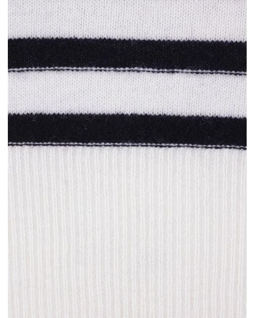 Allude Blue Striped Button-Detail Short-Sleeve T-Shirt