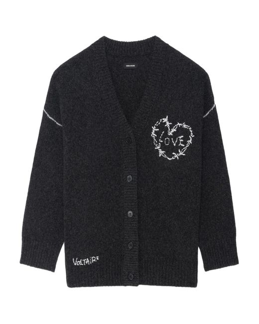 Zadig & Voltaire Blue Arpa Heart-Embroidery Cardigan
