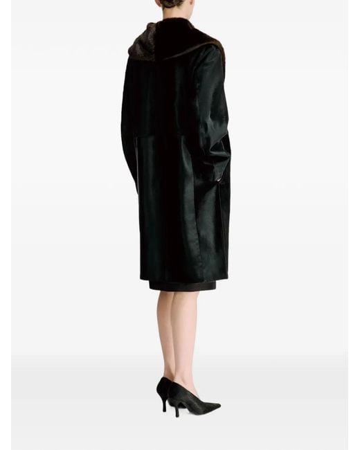 Loulou de Saison Black Lotta Long-Sleeve Fur-Collar Coat