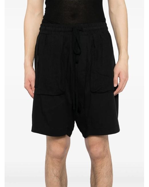 Thom Krom Black Drop-Crotch Cotton Shorts for men
