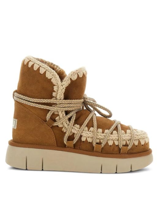 Mou Brown Crochet-Detail Boots