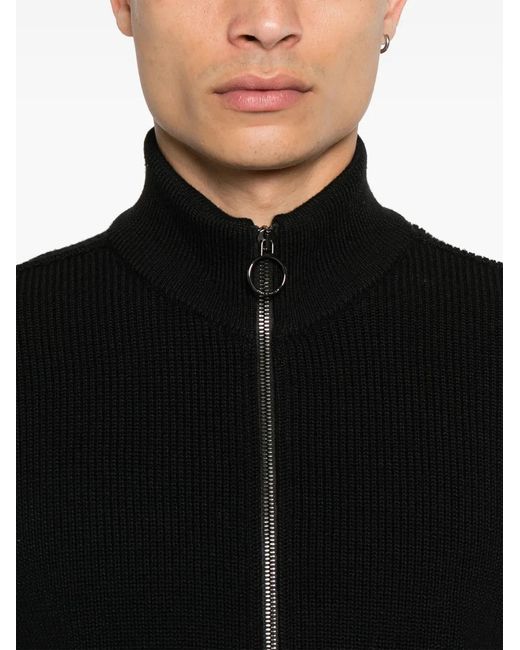 Paul & Shark Black Full Zip Ribbed Cardigan for men
