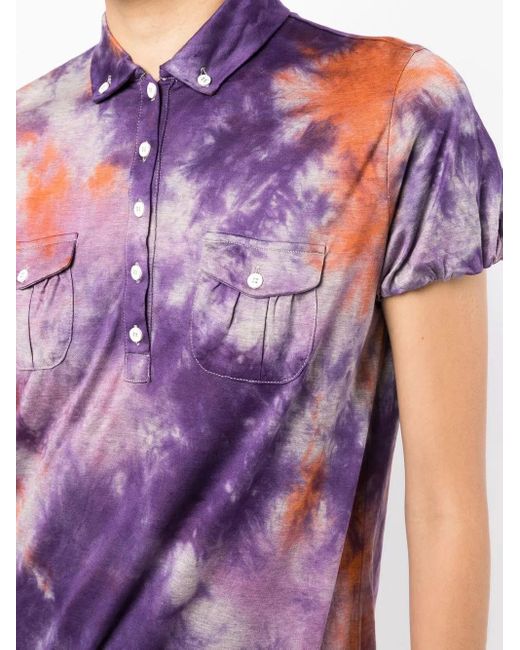 Stain Shade Purple Tie-Dye Print Polo Top