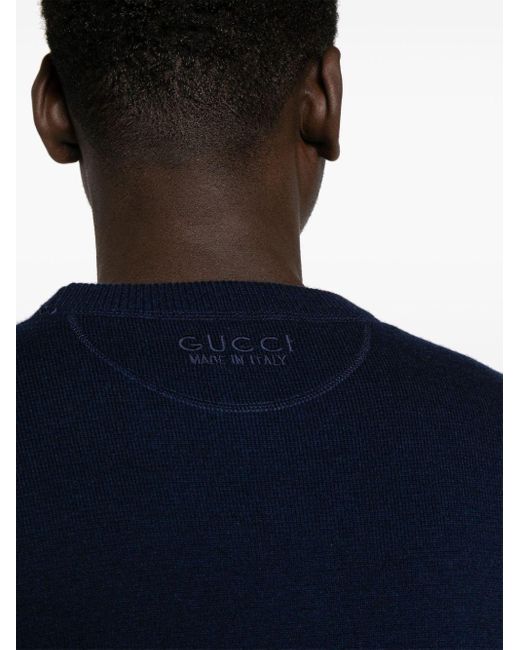 Gucci Kaschmirpullover mit Logo-Stickerei in Blue für Herren