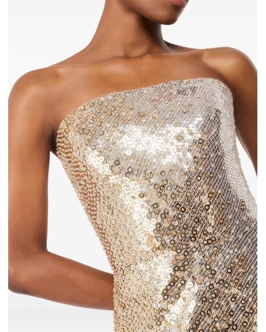 Jenny Packham Natural Schulterfreies Maxikleid Mit Pailletten