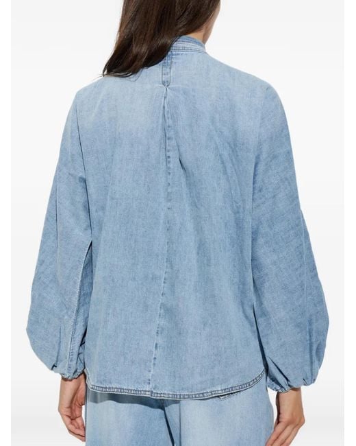 Zimmermann Blue Tie-Neck Denim Shirt