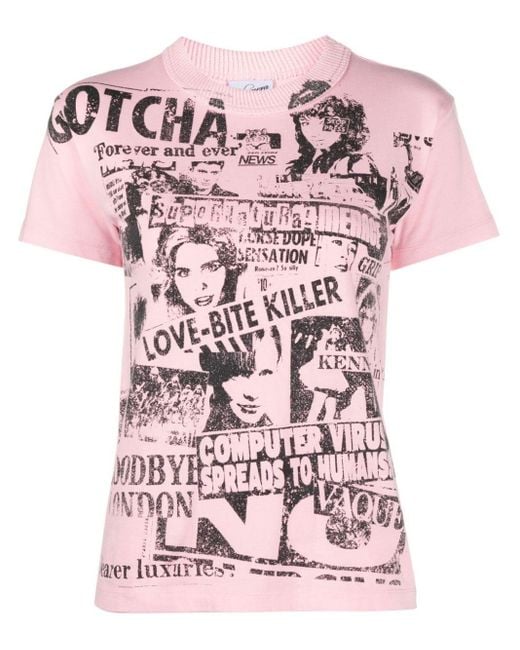 VAQUERA Pink T-Shirt mit Zeitungs-Print