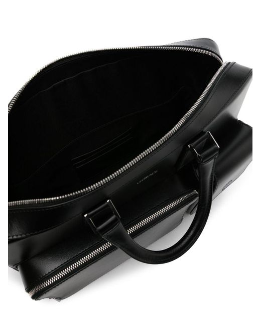 メンズ Versace ロゴエンボス レザービジネスバッグ Black