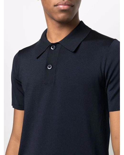 Sandro Blue Short-Sleeve Knitted Polo Shirt for men