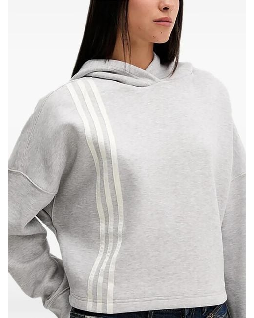 Adidas White Off Placed Three-Stripe Hoodie