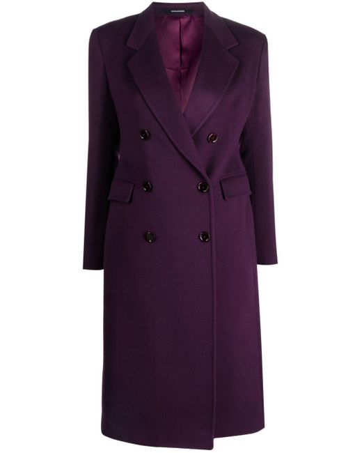Tagliatore Purple Double-breasted Virgin Wool Blend Coat