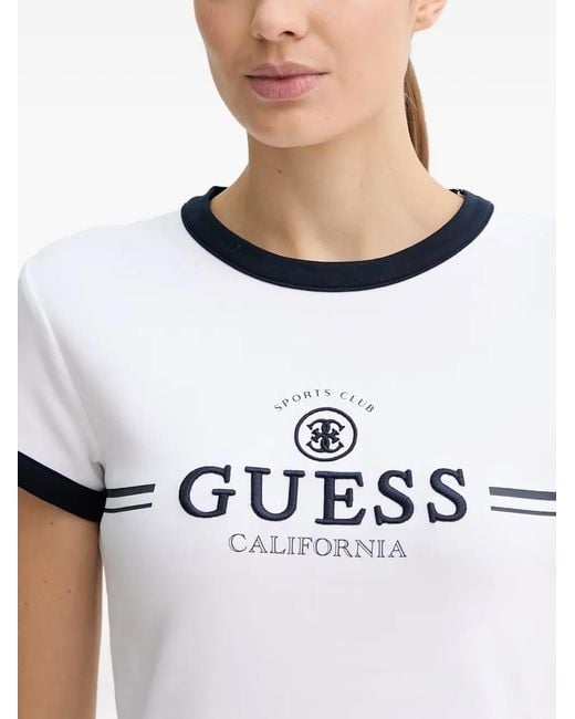 Guess White Robe Courte À Logo Brodé