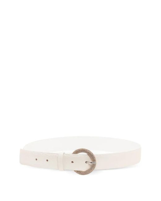 Orciani White Pebbled-Texture Round-Buckle Belt