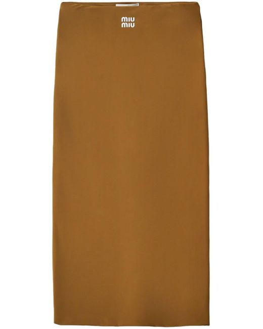 Falda midi con logo Miu Miu de color Brown