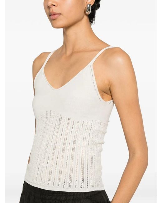 Drykorn White Francyane Ribbed-Knit V-Neck Top