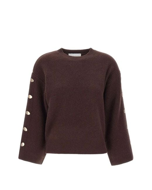 Kaos Brown Ribbed-Knit Button-Sleeve Sweater