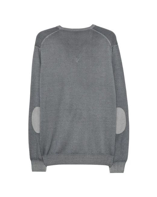 Gran Sasso Gray Elbow-Patch V-Neck Wool Sweater for men