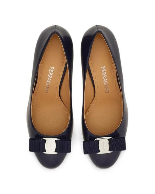 Ferragamo Blue Vara Bow Pumps